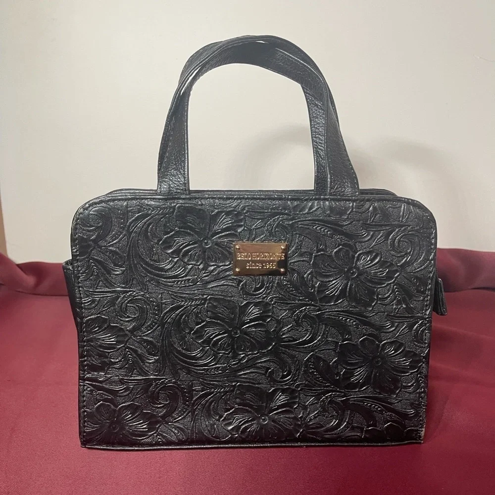 Elegant Black Floral Embossed Shoulder Bag